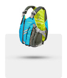 Stohlquist Betsea blue and yellow kayaking life jacket with adjustable straps, side view