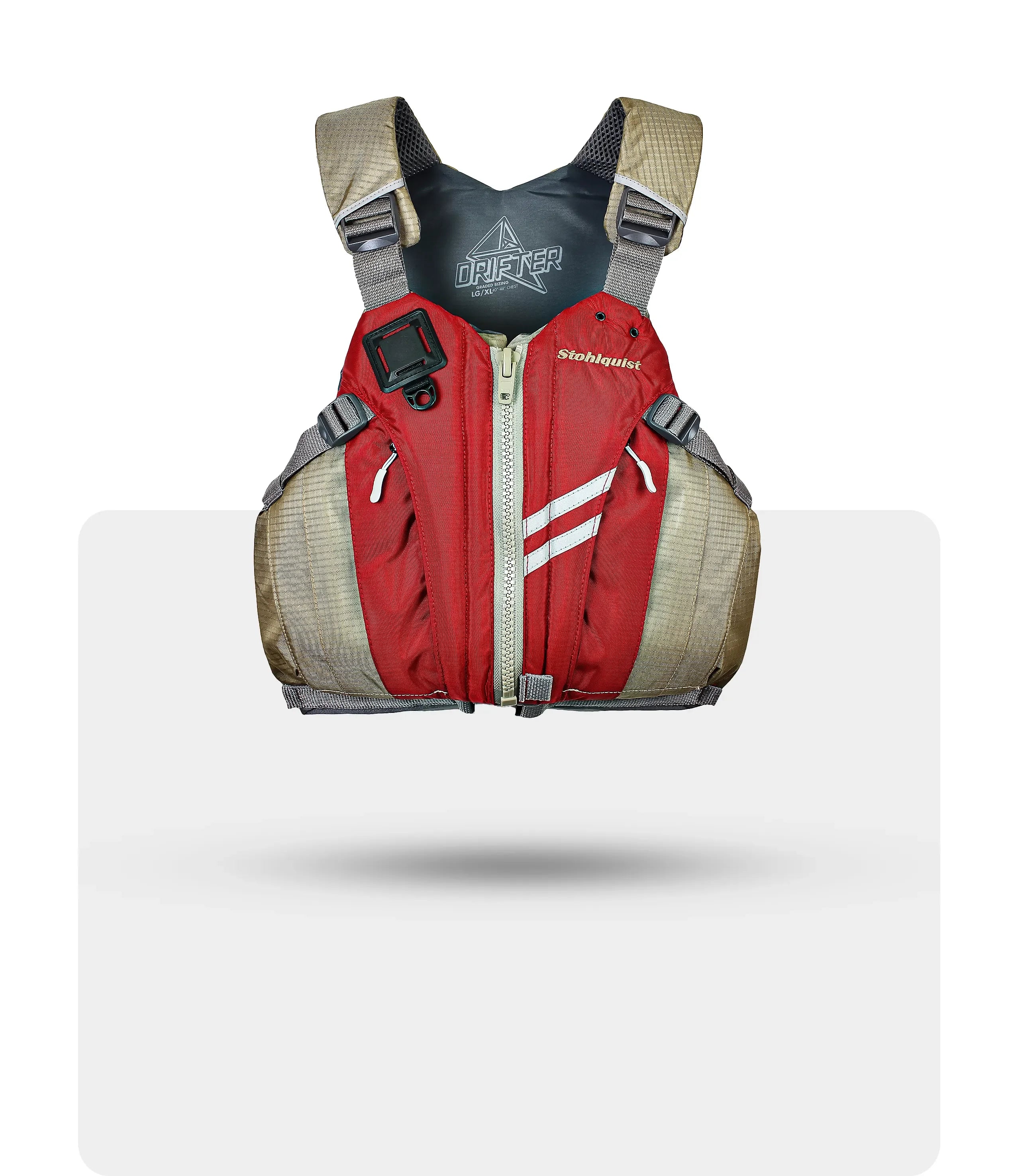 Stohlquist Drifter red kayaking life jacket with front pockets and safety features