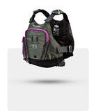 Stohlquist Edge gray kayaking life jacket with pink zipper, side view