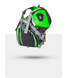 Stohlquist green fishing life jacket with pockets, adjustable straps, and mesh details