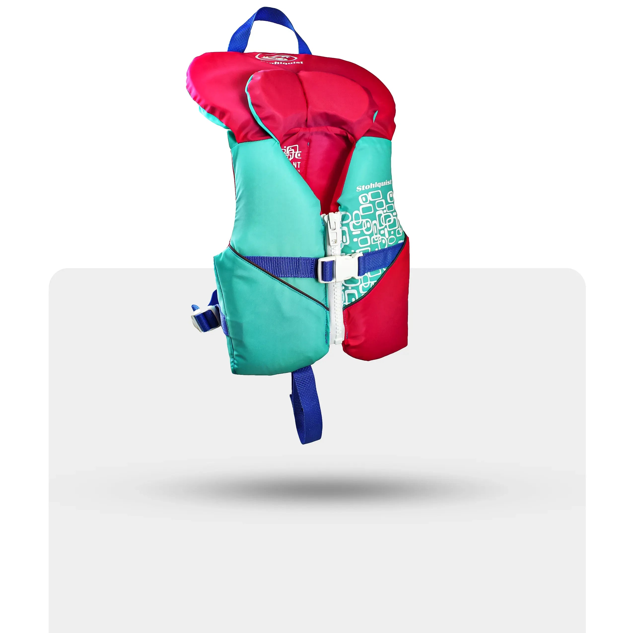 Stohlquist infant aqua pink life jacket for kayaking and paddling safety, front view