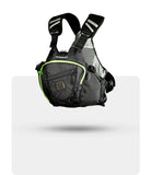 Stohlquist black kayak life jacket with front zip pocket and reflective shoulder straps