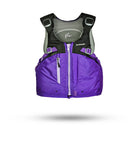 Stohlquist purple and black kayaking life jacket with front zipper and mesh back panel