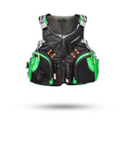 Stohlquist Keeper Electric Lime kayak life jacket with multiple front pockets, black and green design