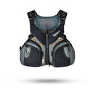 Stohlquist gray kayaking life jacket with front zipper and mesh panel, water safety gear