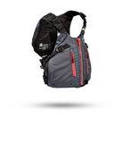 Stohlquist gray and coral women's kayaking life jacket with front zipper and pockets