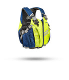 Stohlquist Drifter Pistachio adult kayaking life jacket, blue and lime, side view