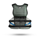 Stohlquist green kayak life jacket with adjustable straps and mesh back, back view