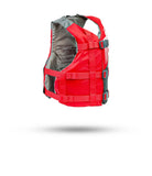 Stohlquist red and gray kayaking life jacket with adjustable straps, side view