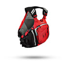 Stohlquist red and black kayaking life jacket with front zipper pocket and mesh back panel
