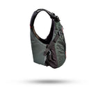 Stohlquist green kayak life jacket with adjustable straps, side view on white background