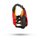 Stohlquist youth kayaking life jacket, red and black, side view, safety gear