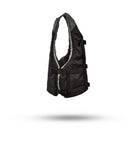 Stohlquist youth kayak life jacket in gray and black, side view on white background