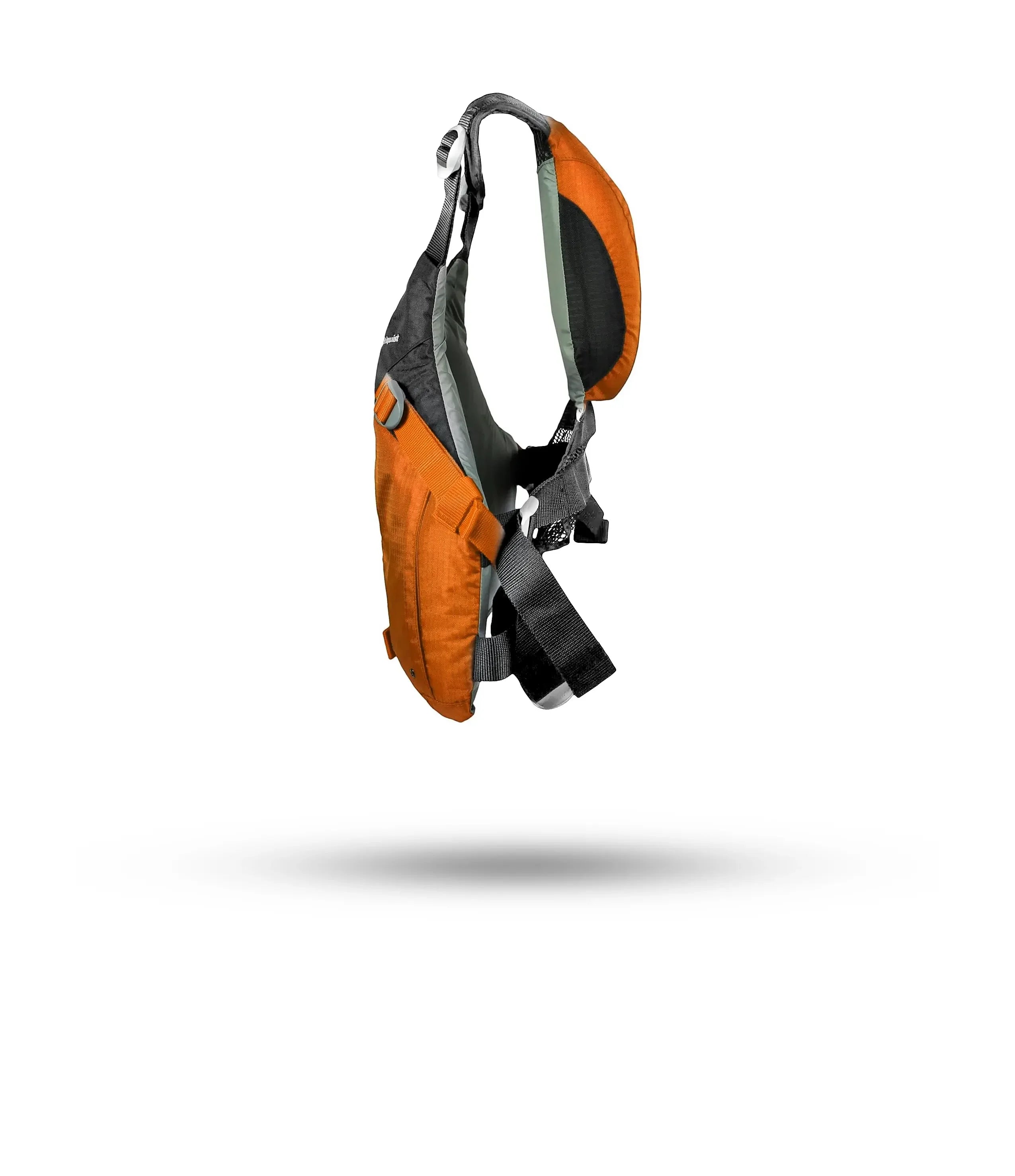 Stohlquist orange kayaking life jacket side view, adjustable straps, safe paddle gear