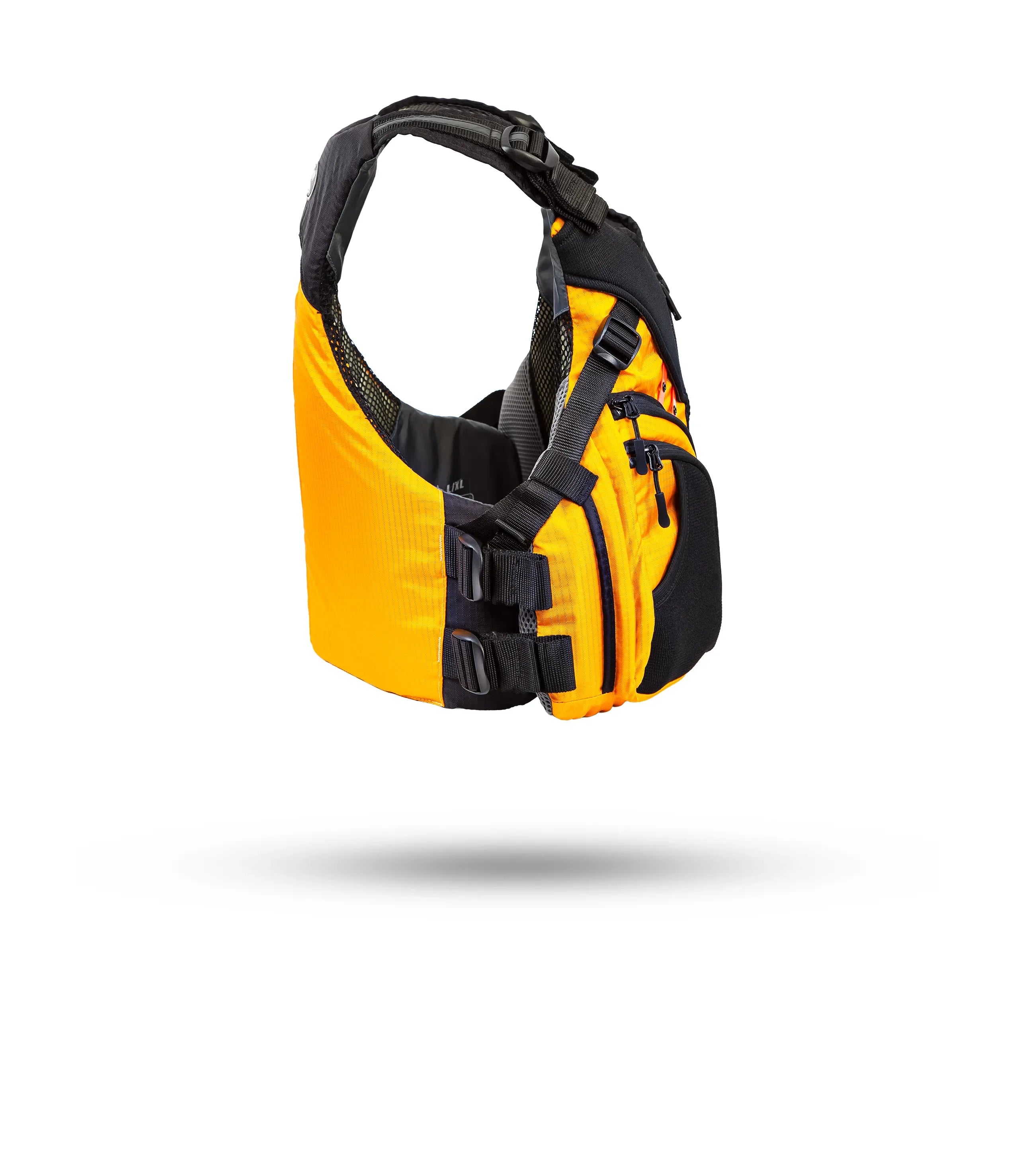 Stohlquist mango kayaking life jacket with black straps and front pockets on white background