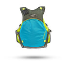 Stohlquist blue and green kayaking life jacket with logo and adjustable straps, safety gear
