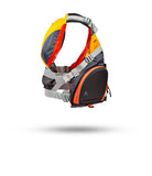 Stohlquist Fisherman mango kayaking life jacket with pockets and adjustable straps on white