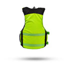 Stohlquist youth lime and black kayaking life jacket with reflective safety bands, back view