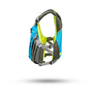 Stohlquist cyan blue kayaking life jacket with grey straps on white background