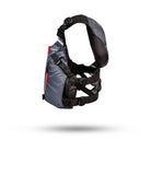 Stohlquist gray and coral kayak life jacket with adjustable straps, side view