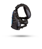 Stohlquist black kayaking life jacket with adjustable straps, side profile on white background