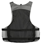 Stohlquist black and gray kayaking life jacket back view with adjustable straps